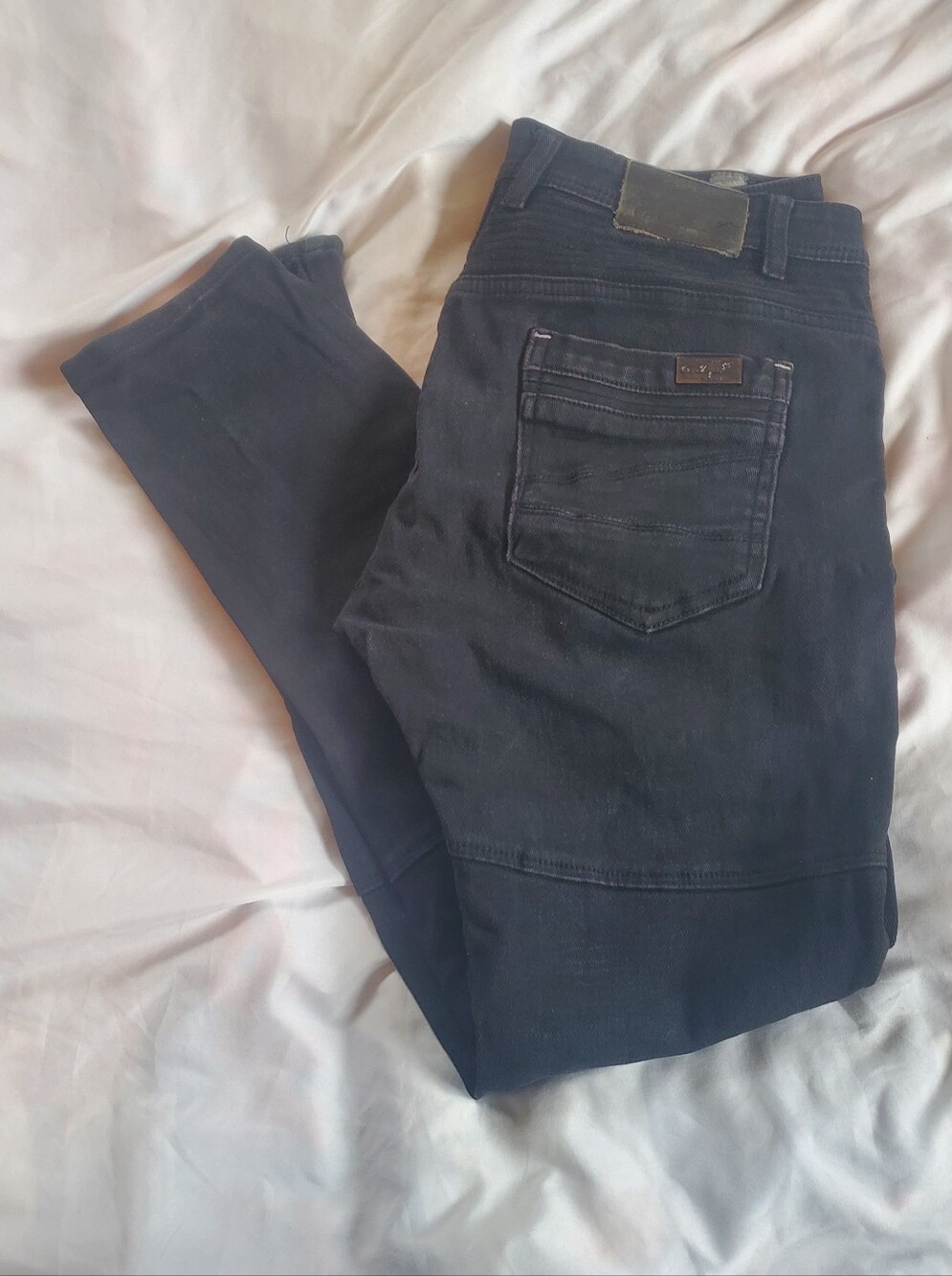 A. Tiziano Black Straight Leg Cargo Stretch Jeans Zip Pockets. Sz 34 (W32/L31)
